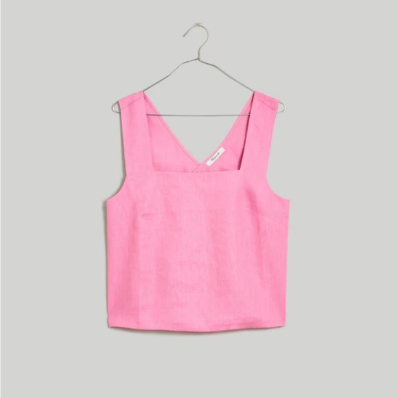 Madewell Linen Cross-Back Sleeveless Top Retro Pink Tank Square Neck Women’s 14 - Picture 2 of 13